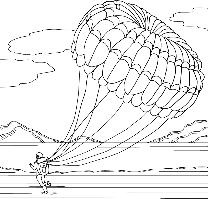 Sky diving, coloring page by Olivia Linn