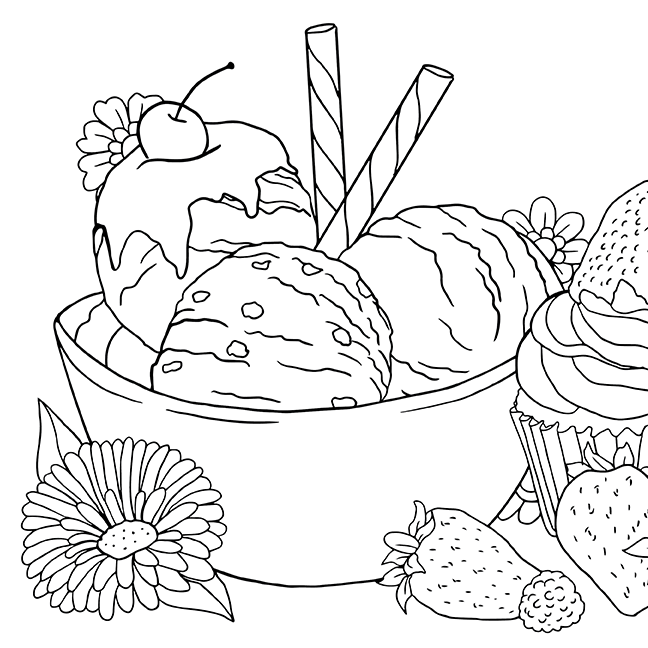 Coloring page for adults, food, by Olivia Linn