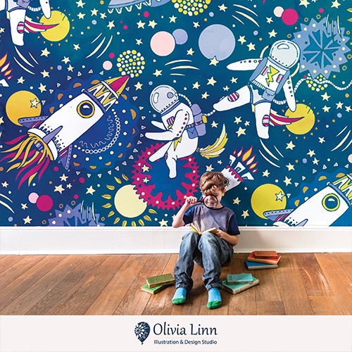 children's wallpaper, astronaut, space ship